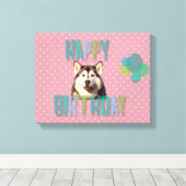 Siberian Husky Dog Happy Birthday Canvas Afdruk (Insitu (Houten vloer))