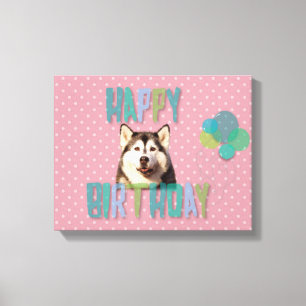 Siberian Husky Dog Happy Birthday Canvas Afdruk