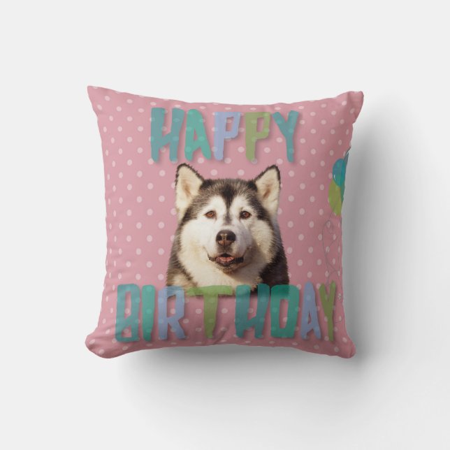 Siberian Husky Dog Happy Birthday Kussen (Voorkant)