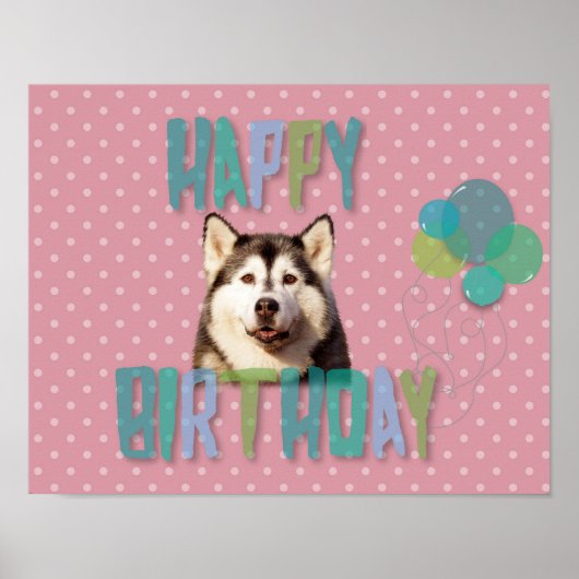 Siberian Husky Dog Happy Birthday Poster (Voorkant)