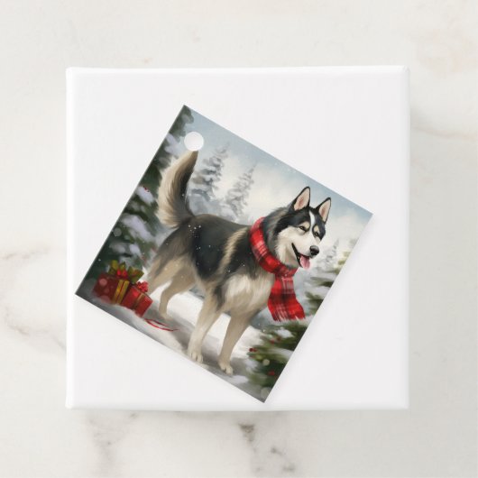 Siberian Husky Dog in sneeuwkerst Bedankjes Labels (In situ)