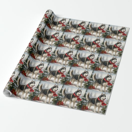 Siberian Husky Dog in sneeuwkerst Cadeaupapier (Uitgerold)