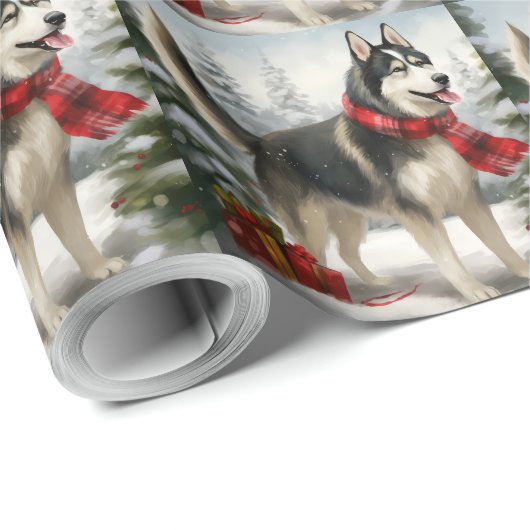 Siberian Husky Dog in sneeuwkerst Cadeaupapier (Rol Hoek)