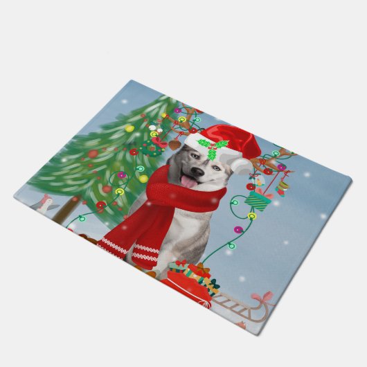 Siberian Husky Dog in sneeuwkerst Deurmat (Schuin)