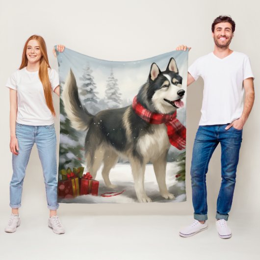 Siberian Husky Dog in sneeuwkerst Fleece Deken (In situ)