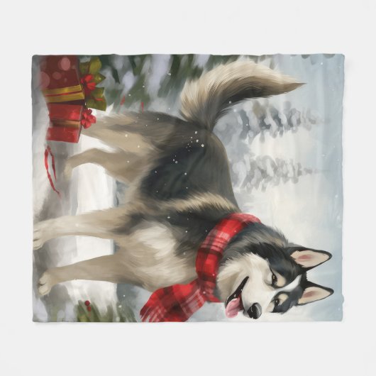 Siberian Husky Dog in sneeuwkerst Fleece Deken (Voorkant (Horizontaal))