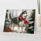 Siberian Husky Dog in sneeuwkerst Kaart (Voorkant)