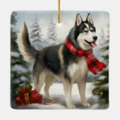 Siberian Husky Dog in sneeuwkerst Keramisch Ornament (Achterkant)