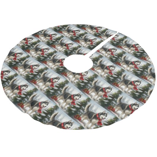 Siberian Husky Dog in sneeuwkerst Kerstboom Rok (Gekanteld)