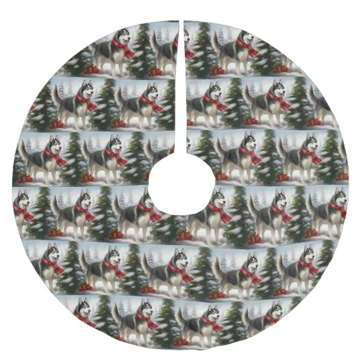 Siberian Husky Dog in sneeuwkerst Kerstboom Rok (Voorkant)