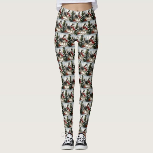 Siberian Husky Dog in sneeuwkerst Leggings (Voorkant)