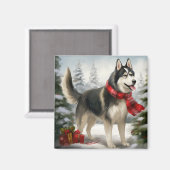 Siberian Husky Dog in sneeuwkerst Magneet (Voorkant / Achterkant)