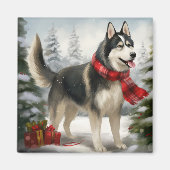 Siberian Husky Dog in sneeuwkerst Magneet (Voorkant)