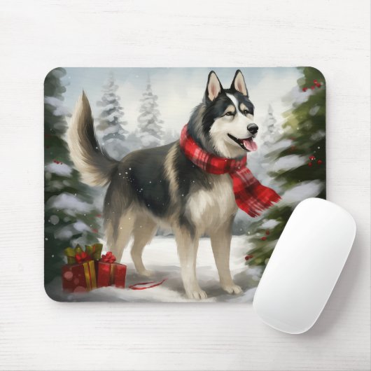 Siberian Husky Dog in sneeuwkerst Muismat (Met muis)