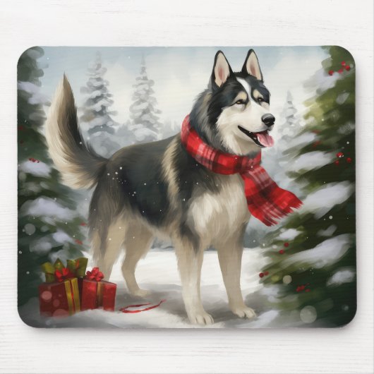 Siberian Husky Dog in sneeuwkerst Muismat (Voorkant)
