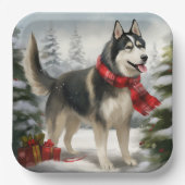 Siberian Husky Dog in sneeuwkerst Papieren Bordje (Voorkant)