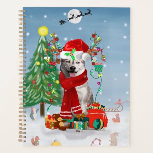 Siberian Husky Dog in sneeuwkerst Planner (Voorkant)