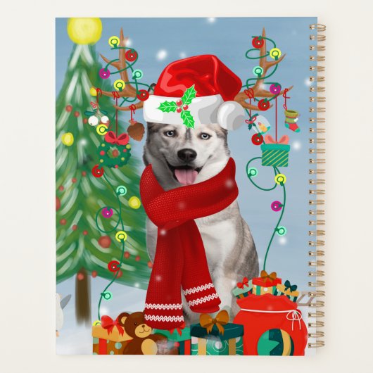 Siberian Husky Dog in sneeuwkerst Planner (Achterkant)