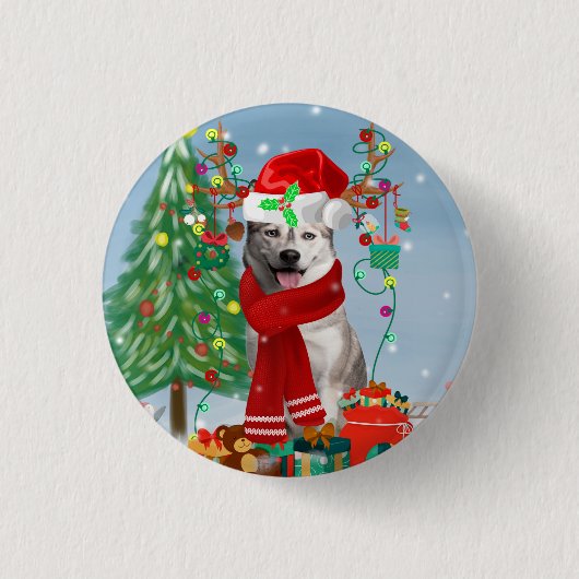 Siberian Husky Dog in sneeuwkerst Ronde Button 3,2 Cm (Voorkant)