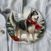 Siberian Husky Dog in sneeuwkerst Ronde Button 6,0 Cm (In situ)