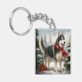 Siberian Husky Dog in sneeuwkerst Sleutelhanger (Voorkant Links)