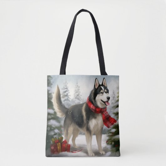Siberian Husky Dog in sneeuwkerst Tote Bag (Voorkant)