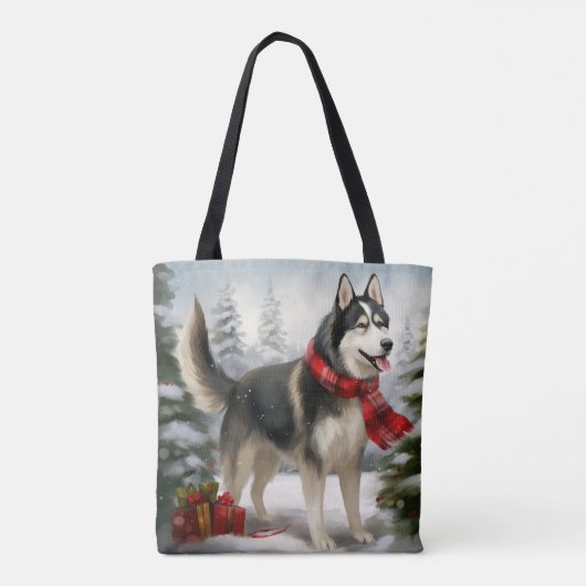 Siberian Husky Dog in sneeuwkerst Tote Bag (Achterkant)