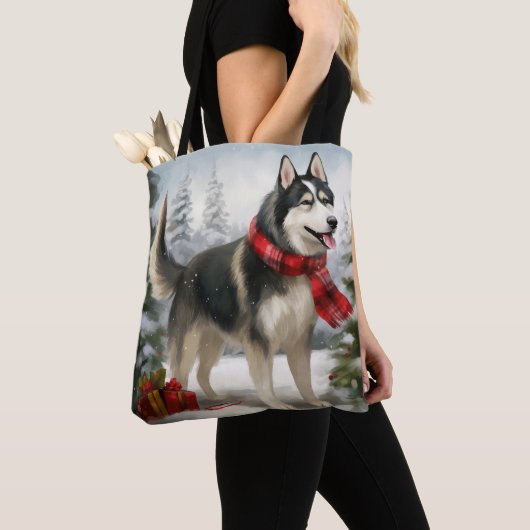 Siberian Husky Dog in sneeuwkerst Tote Bag (Dichtbij)
