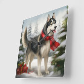 Siberian Husky Dog in sneeuwkerst Vierkante Klok (Hoek)