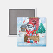 Siberian Husky Dog in sneeuwkersthondenhuis Magneet (Voorkant / Achterkant)