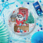 Siberian Husky Dog in sneeuwkersthondenhuis Papieren Bordje (Feest)