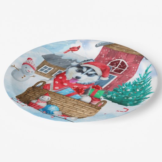 Siberian Husky Dog in sneeuwkersthondenhuis Papieren Bordje (Gekanteld)