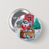 Siberian Husky Dog in sneeuwkersthondenhuis Ronde Button 5,7 Cm (Voorkant /achterkant)