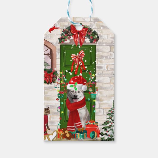 Siberian Husky Dog Kerstmis Cadeaulabel (Voorkant)