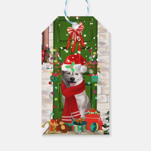 Siberian Husky Dog Kerstmis Cadeaulabel (Achterkant)