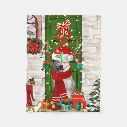 Siberian Husky Dog Kerstmis Fleece Deken (Voorkant)