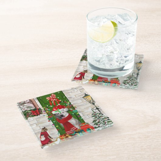 Siberian Husky Dog Kerstmis Glazen Onderzetter (Schuin)