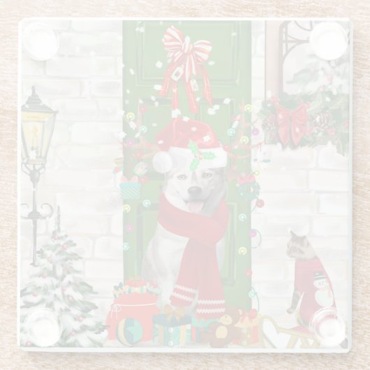 Siberian Husky Dog Kerstmis Glazen Onderzetter (Achterkant)