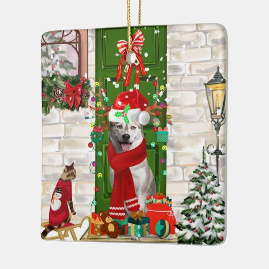 Siberian Husky Dog Kerstmis Keramisch Ornament (Links)