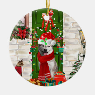 Siberian Husky Dog Kerstmis Keramisch Ornament