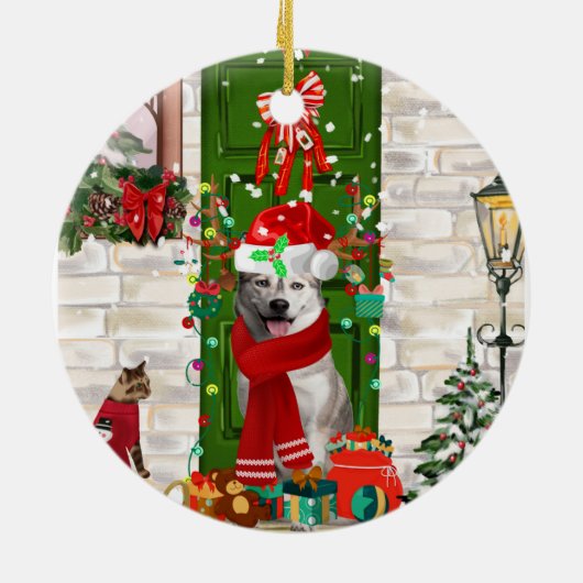 Siberian Husky Dog Kerstmis Keramisch Ornament (Achterkant)