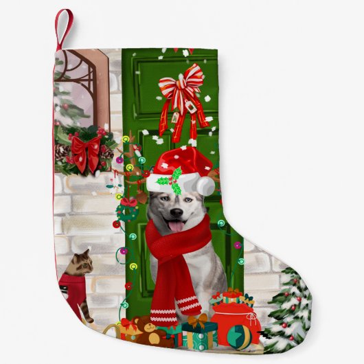Siberian Husky Dog Kerstmis Kleine Kerstsok (Voorkant)