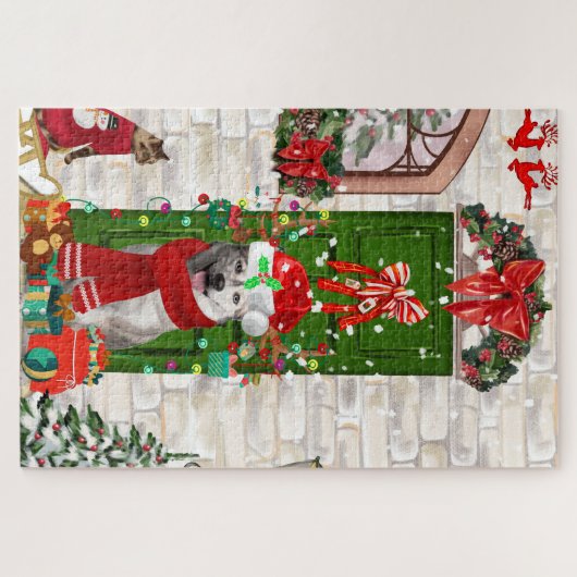 Siberian Husky Dog Kerstmis Legpuzzel (Horizontaal)