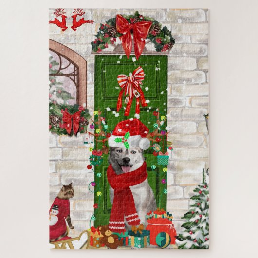 Siberian Husky Dog Kerstmis Legpuzzel (Verticaal)
