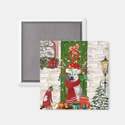 Siberian Husky Dog Kerstmis Magneet (Voorkant / Achterkant)