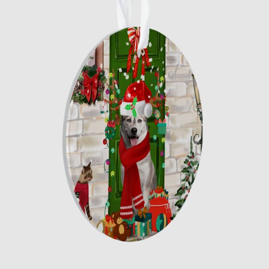 Siberian Husky Dog Kerstmis Ornament (voorkant)