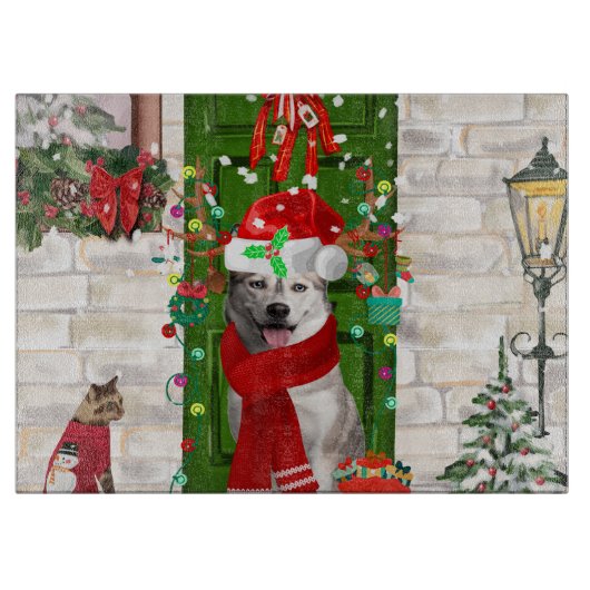 Siberian Husky Dog Kerstmis Snijplank (Voorkant)