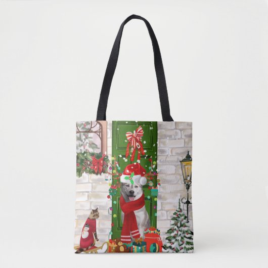 Siberian Husky Dog Kerstmis Tote Bag (Voorkant)