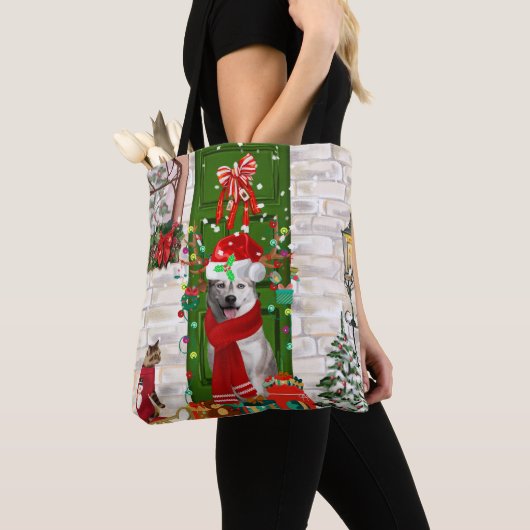 Siberian Husky Dog Kerstmis Tote Bag (Dichtbij)