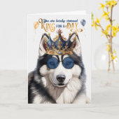 Siberian Husky Dog King for Day Funny Birthday Kaart (Gele Bloem)